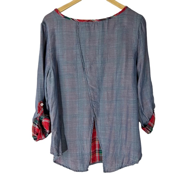 KENNETH COLE REACTION Chambray top with Plaid trim and lining - Picture 5 of 7